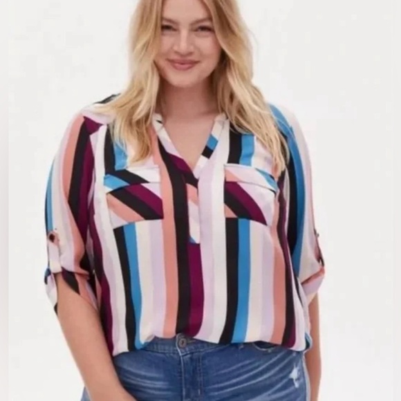 NWT Torrid size 5x (28W) Harper Georgette Pullover 3/4 Sleeve Blouse striped - Picture 1 of 4